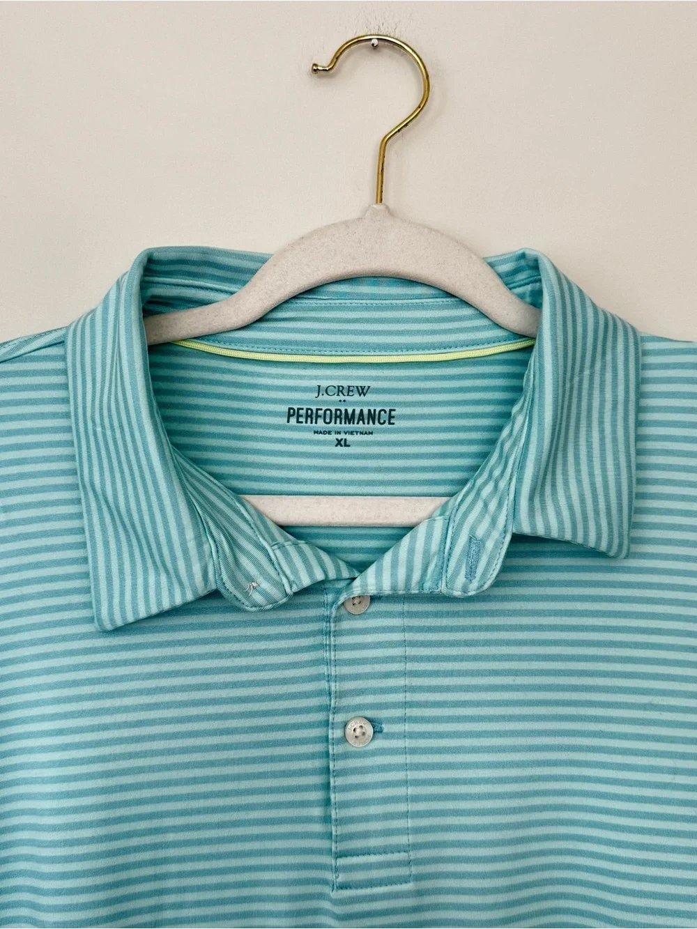J. Crew Performance Piqué Polo Short Sleeve Shirt, Aqua / Blue Stripes – Size XL